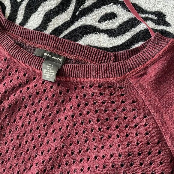 DKNY jeans burgundy women’s pull over sweater 3/4 sleeves autumn fall size large - Picture 5 of 8